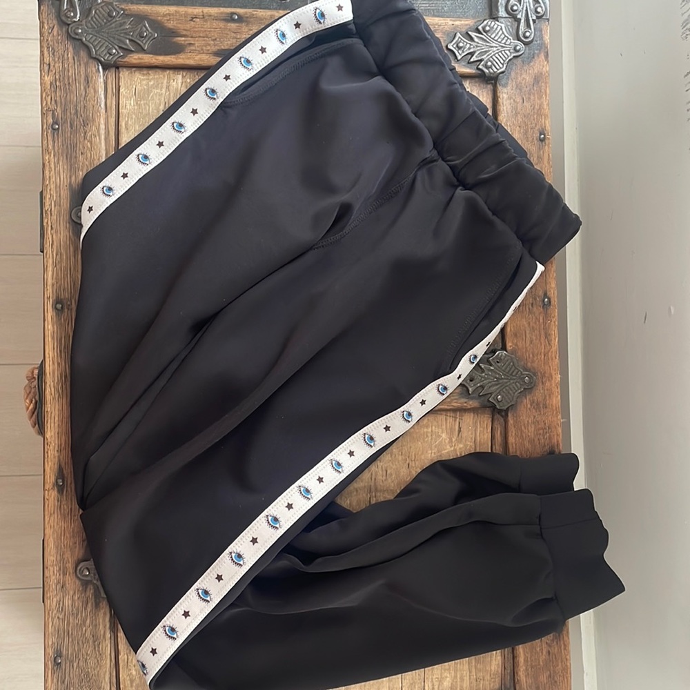 Black Neoprene Joggers with Evil Eyes detail size M